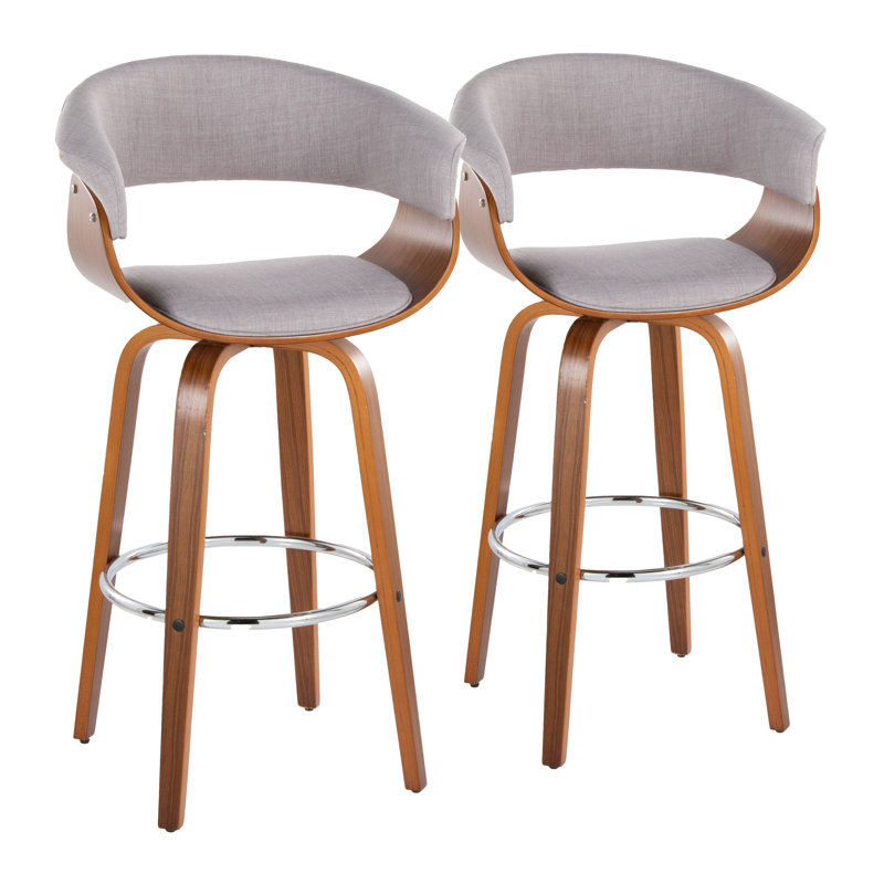 Vintage Walnut and Chrome Swivel Barstool Set