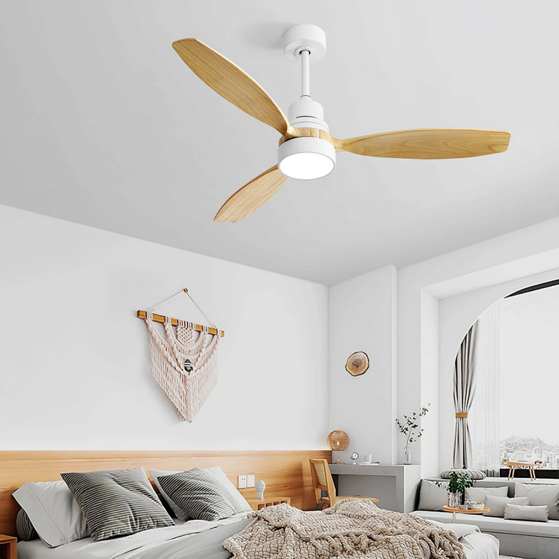 Ventilateur de plafond à pales en bois à DEL 52 pouces avec ensemble d'éclairage et télécommande à 6 vitesses 52 pouces