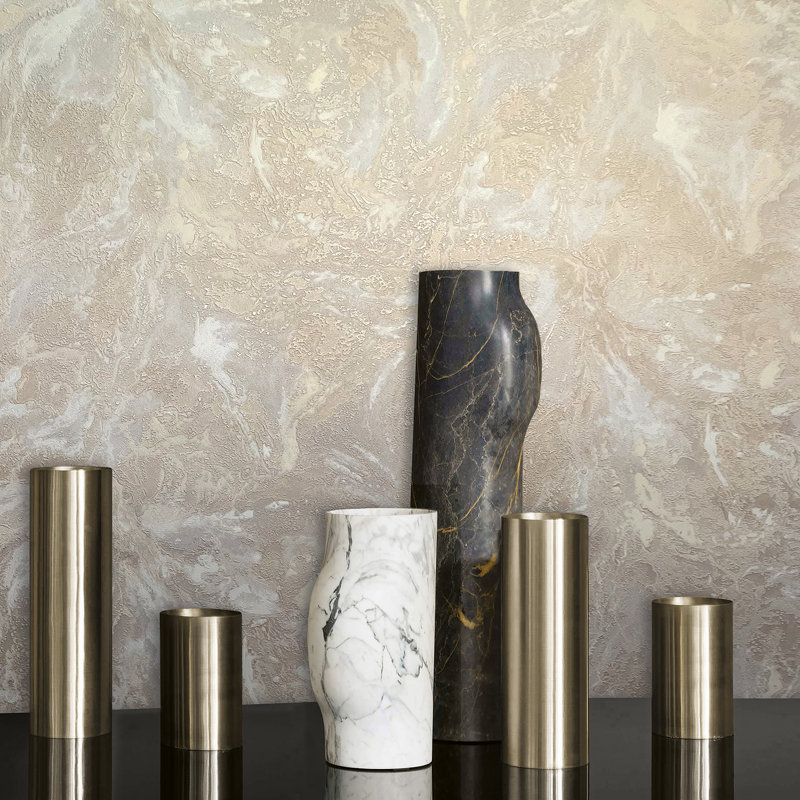 Crownsville 10.05m x 53cm Textured Glitter Wallpaper Roll, Beige