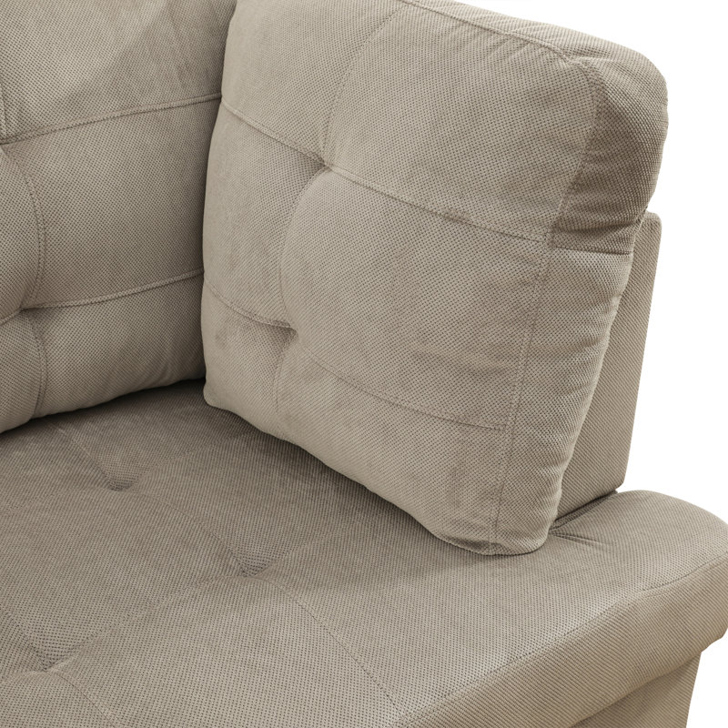 Canapé modulaire rembourré de 112 po avec repose-pieds Boud, Velours côtelé gris / blanc, Accoudoir à gauche (vu de face)