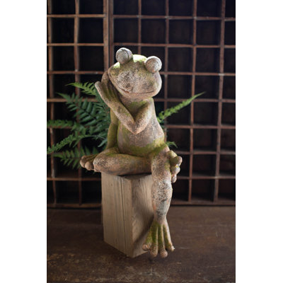  Statue de jardin grenouille H 24 po - Décoration extérieure en résine texturée grise