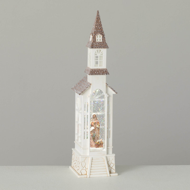 Église scintillante de Noël 18 po, blanc