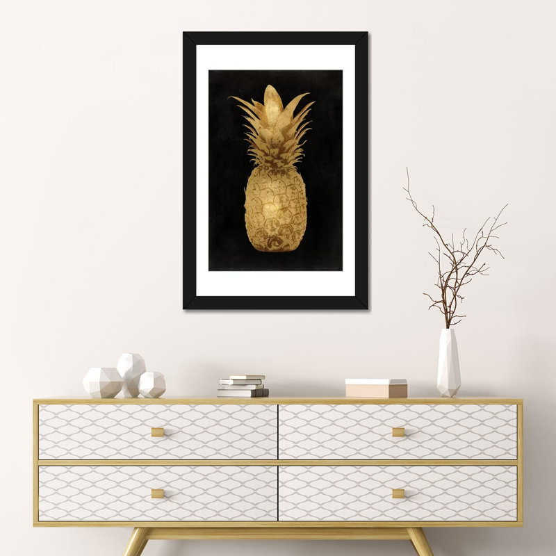 « ananas i », impression sur toile en noir, H 32 po x l 24 po x P 1 po, Papier d'art encadré noir, Blanc