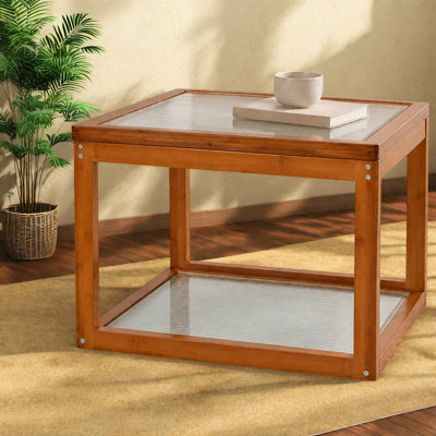 Tables basses et tables basses avec rangement, petite table moderne en verre cannelé en bambou