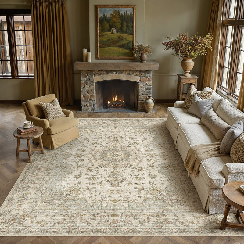 Machine Washable Vintage Oriental Area Rug With Non-Slip Backing, Rectangle 8' x 10'