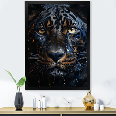 «Teal Yellow Midnight Panther Inky I», reproduction d'art sur toile