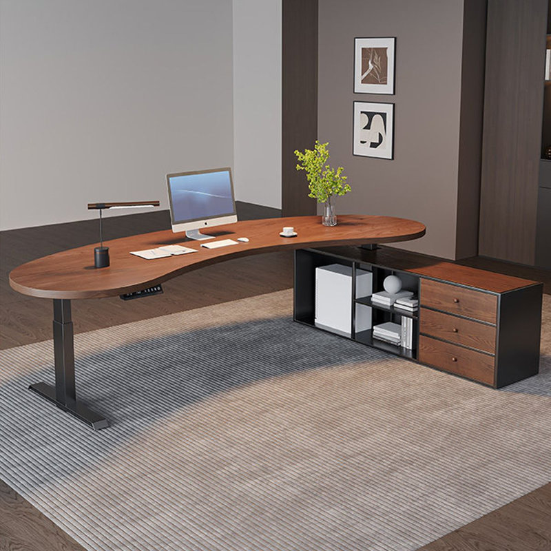 Bureau en bois de noyer massif en L avec 3 tiroirs, Right, 29.53"H×70.87"L×37.4"W