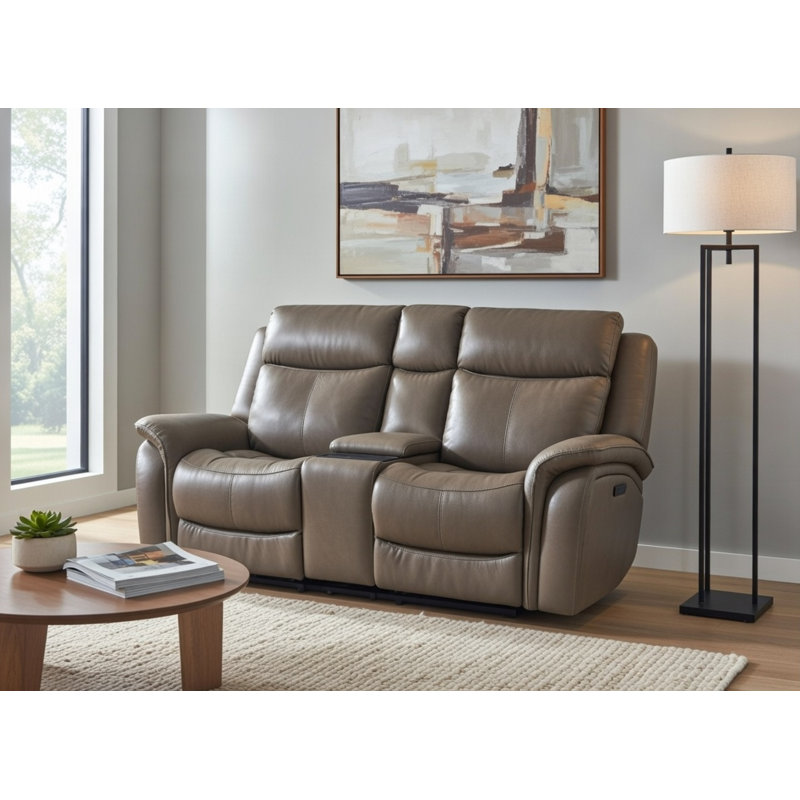 Grayson 80'' Leather Power Headrest Reclining Loveseat, Cobblestone