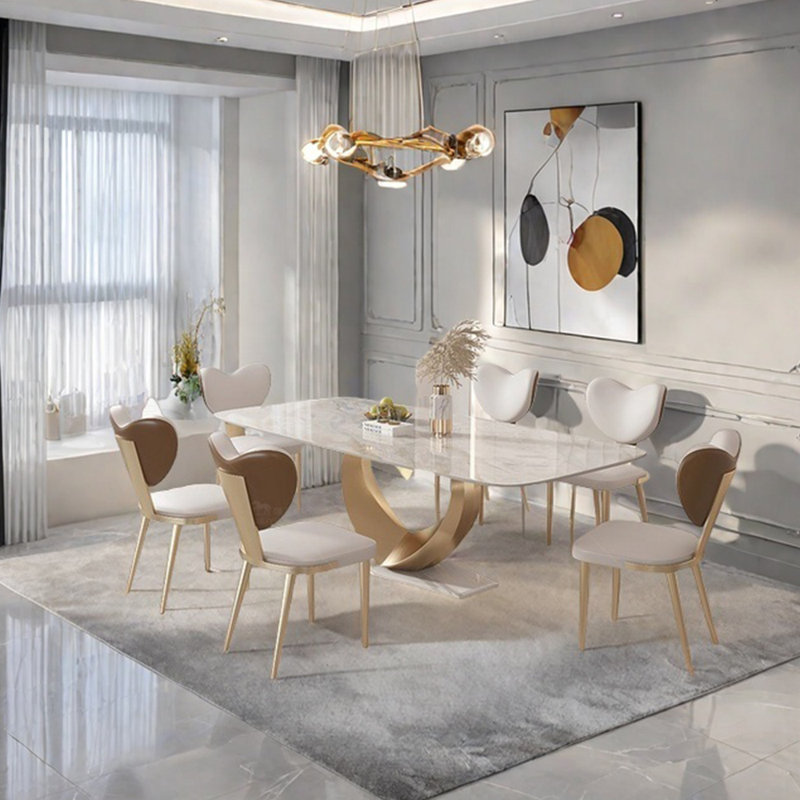 Rectangular sintered stone dining table set, 29.53" H x 78.74" L x 35.43" W