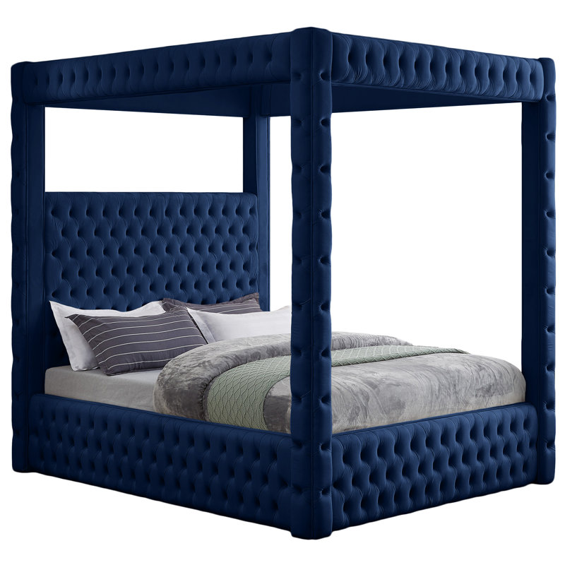 Ekke Upholstered Platform Bed, Navy Velvet, Queen