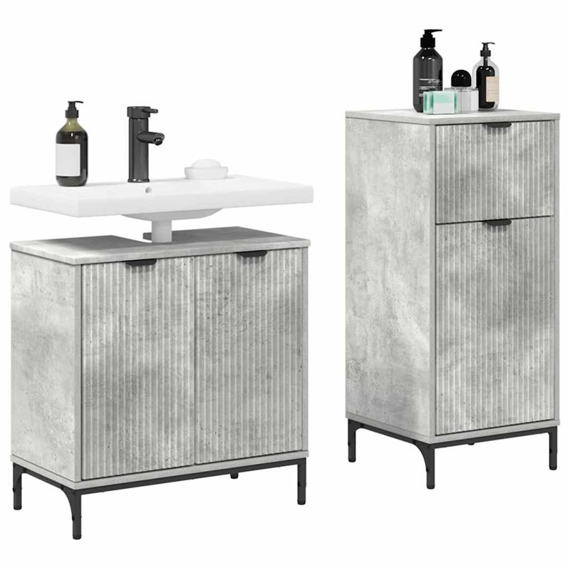 Wall Mounted Required Bathroom Storage Furniture Set, Concrete Grey