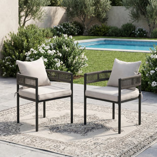 Outdoor Wicker Dining Chair With Cushions Set Of 2 (Set of 2)
