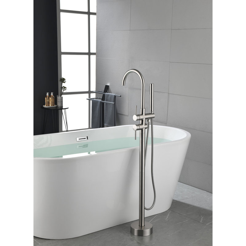 Robinet de baignoire en acier inoxydable avec douche à main et revêtement anticorrosion à haut débit, bec pivotant à 360 degrés