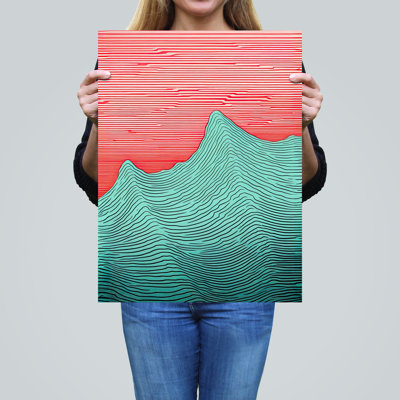 Wall Art Print Linear Waves Abstract Line Drawing Sea Red Painting Poster