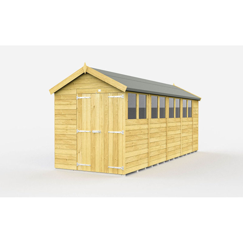 7ft x 19ft Apex Shed - Double Door with Windows