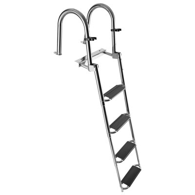 Boat Ladder, 4 Steps, Stainless Steel Telescoping Folding Swim Deck Ladder for Rear Entry Inboard, 600lbs Capacity with Extra Wide Anti-Slip Steps & Handrails, for Outboards, Yacht, Pontoon Boat
