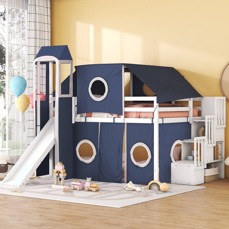 Lit mezzanine avec tente et tour, Rose, Lit simple