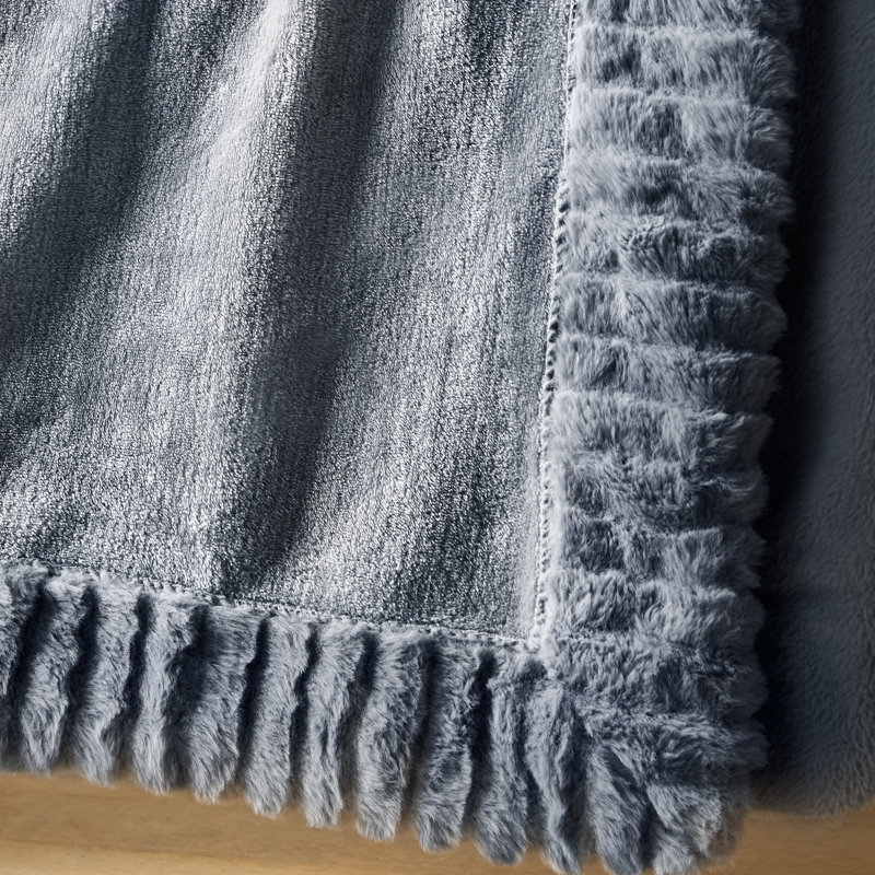 Velvet And Faux Fur 150x200cm Blanket Throw, Charcoal