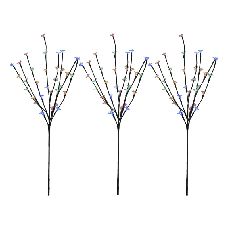 Set Of 3 Led Cherry Blossom Lighted Artificial Tree Branches 2.5' - Multi Coloured, Blue/Yellow