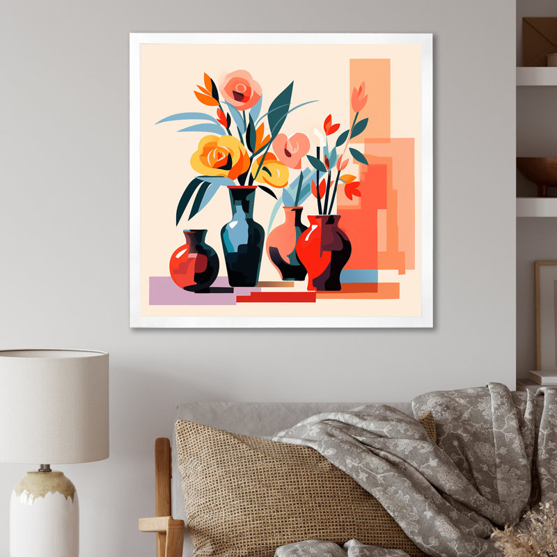 Bouquet de fleurs bohème Henri Matisse, H 36 po x l 36 po x P 1,5 po, Cadre simple blanc