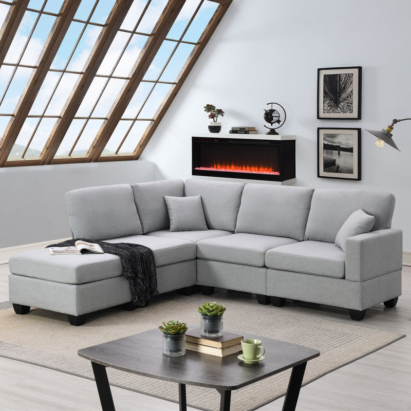 Canapé modulaire Keionte, 100 % lin gris