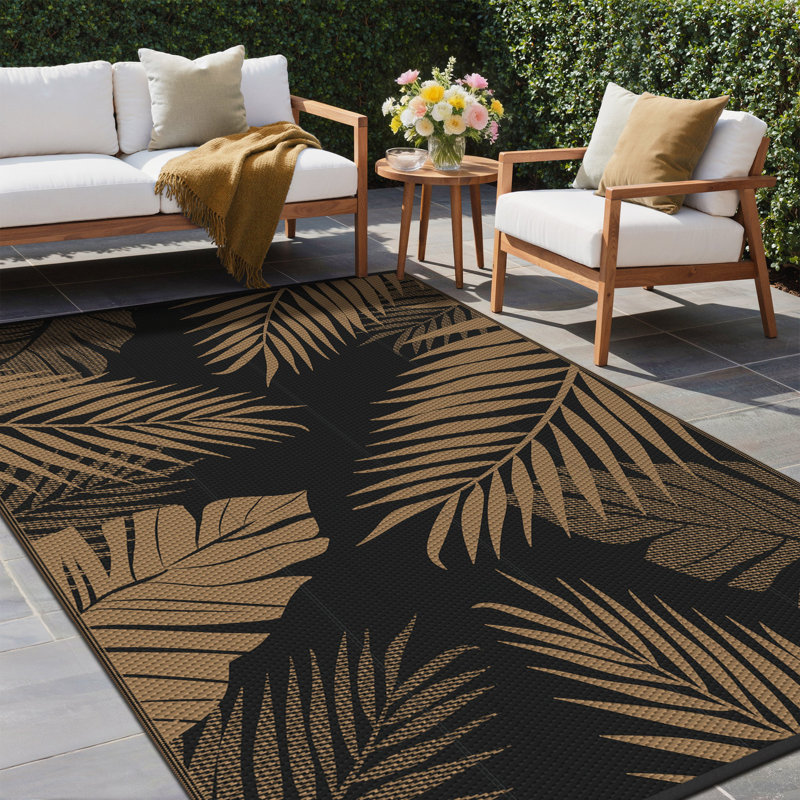 Floral Recycled P.E.T Indoor / Outdoor Area Rug, Brown/Black, Rectangle 122 x 183 cm