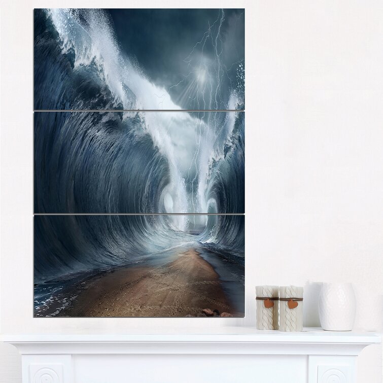Waves Over The Parted Sea Path - Multipanel Large Seashore Metal Wall Art