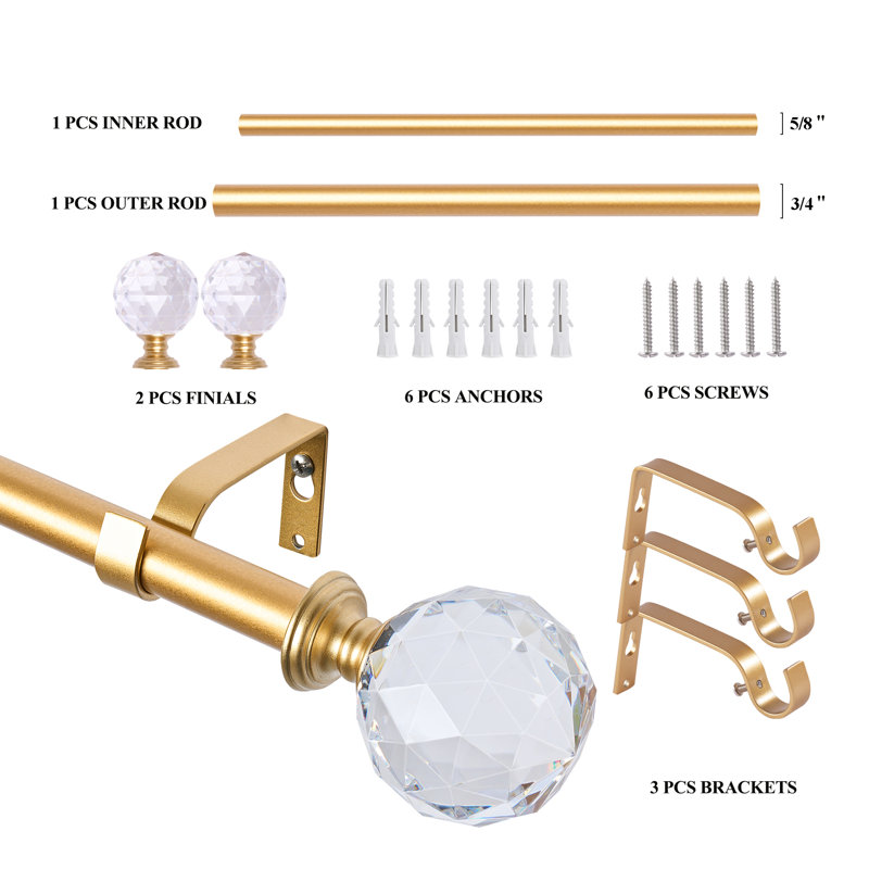 Jadlynn Adjustable Overall Width x 0.75'' Diameter Single Curtain Rod, 48" - 86", Gold