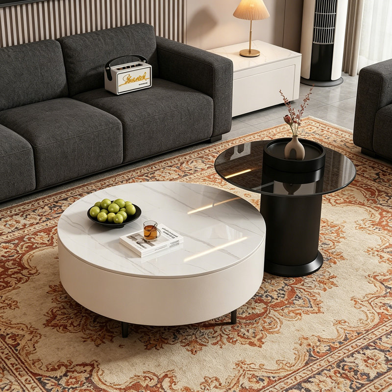 Ensemble de tables basses simples en ardoise, Cream/White