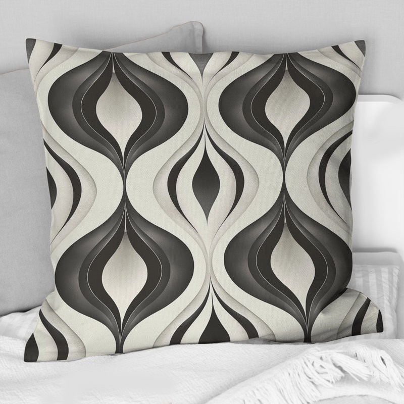 Black White Ogee - Modern Throw Pillow, 16"H x 16"W