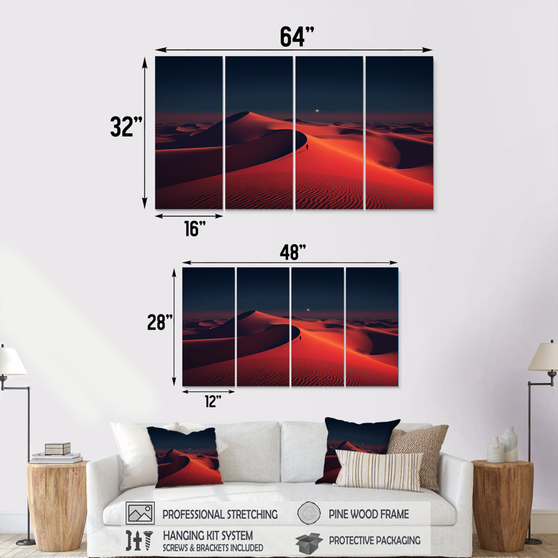 «Red Desert Twilight Photo II - Desert», ensemble d'art mural 4 pièces, H 32 po x l 64 po