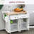 Kitchen Island On Wheels, Rolling, Rubberwood Top, Spice Rack, Towel Rack, Drawers, White-1890808854