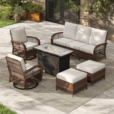 All-weather Wicker 5 - Person Patio Conversation Sets With Fire Table
