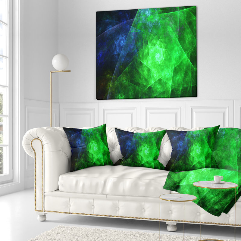 Polyèdre rotatif - coussin abstrait imprimé, 18 po x 18 po, Vert, Coussin décoratif