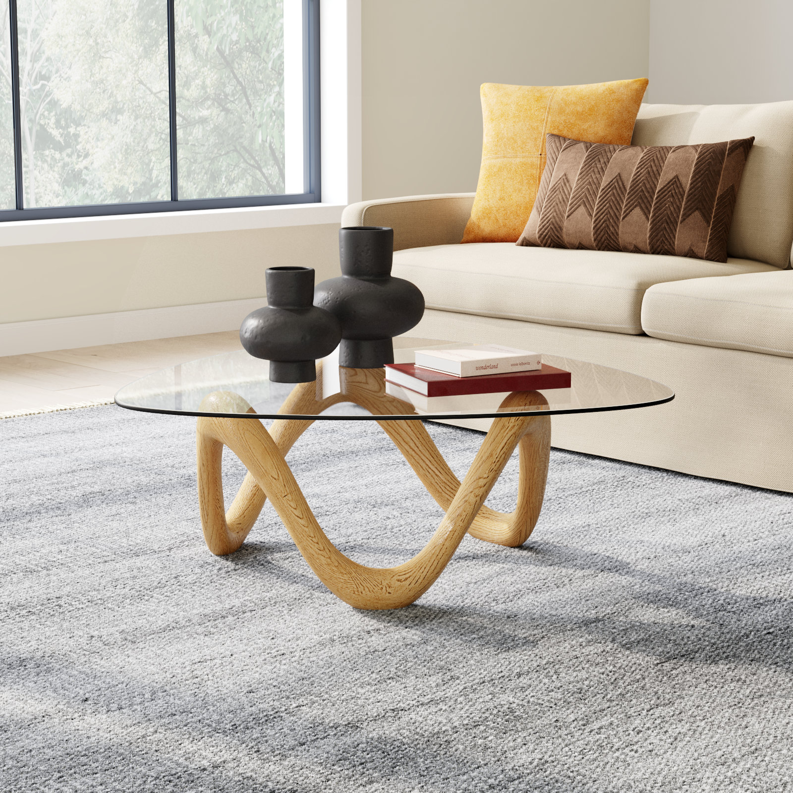 Minsk Glass Coffee Table, 15.2" H x 42" W x 42" D