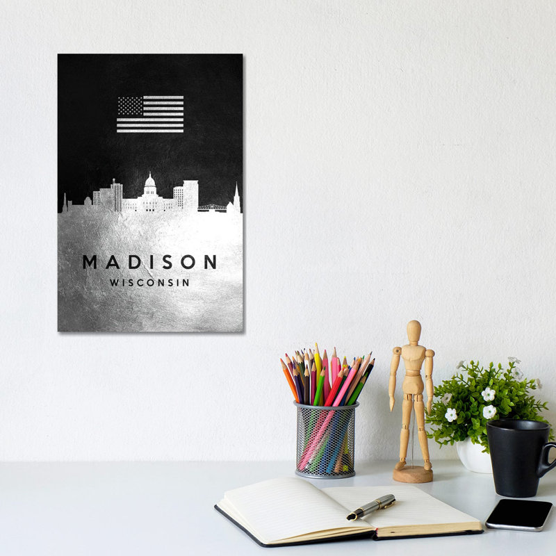 Madison Wisconsin Silver Skyline by Adrian Baldovino - Wrapped Canvas Print, 20.32 cm H x 30.48 cm W