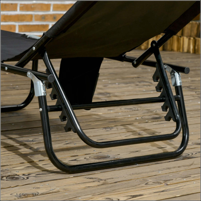 Folding Chaise Lounge Pool Chairs, Outdoor Sun Tanning Chairs With Canopy Shade, Reclining Back, Steel Frame And Side Pocket For Beach, Yard, Patio, Tan