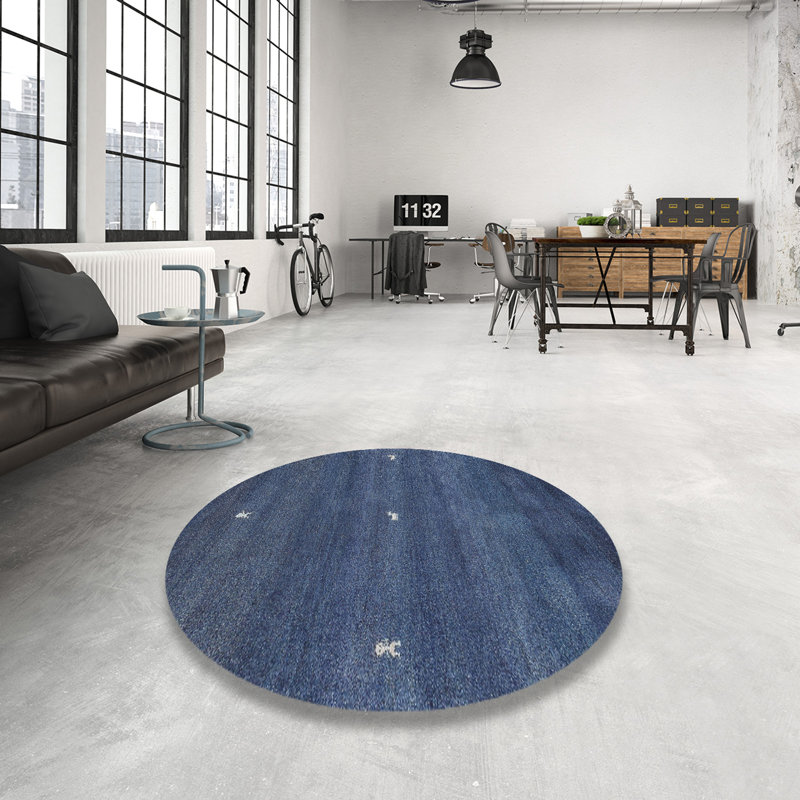Tapis de zone bleu contemporain, Rond 8 pi