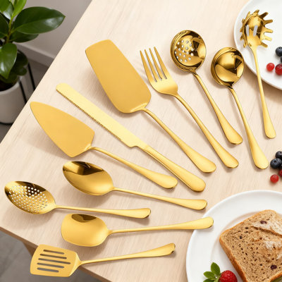 11-Piece Stainless Steel Kitchen Utensil Set, Heat Resistant Cooking And Serving Tools With Seamless Design, Dishwasher Safe Metal Kitchen Gadgets And Accessories