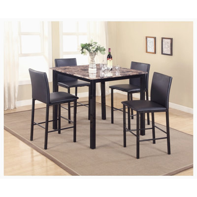 5 Piece Darene Counter Height Metal Dinette Set with Laminated Faux Marble Top, Black -  Winston Porter, A931DA480F8B450DBFEAE1AAC6673EC2