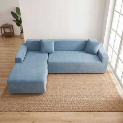 Housse de canapé en L épais en velours - Housse de canapé modulaire avec 2 housses de coussin décoratif