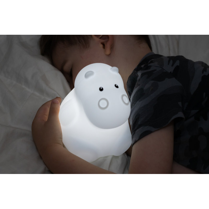 Hippo-Shaped White Silicone Nursery Nightlight with Remote
