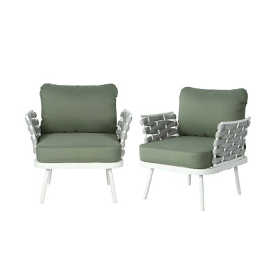 Ensemble de 2 fauteuils club en acier Mariano, blanc cassé et vert