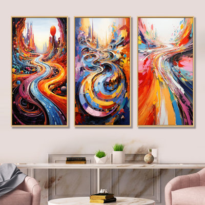 Ensemble de 3 reproductions d'art sur toile colorées