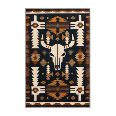 Washable Skull and Bones Southwestern Area Rug