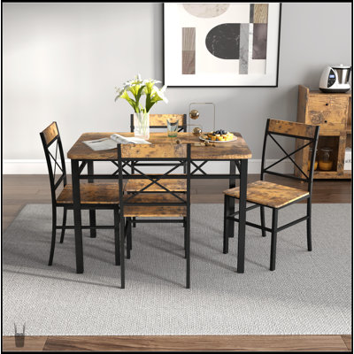 Compact Wood Dining Table Set For 4, Space-Saving Kitchen And Dining Room Furniture With Sturdy Chairs