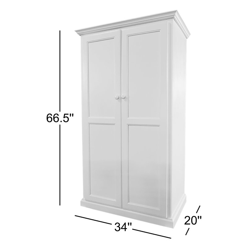Bureau armoire en bois massif Breeda, Blanc brillant
