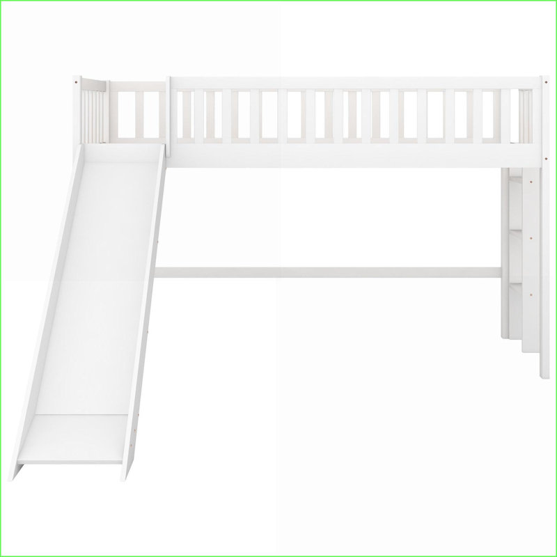 Lit mezzanine simple en bois de pin avec glissade et amp; Échelle, blanc - aucun sommier requis, Blanc