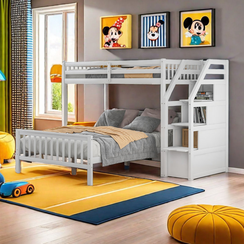 Lit superposé simple au dessus d'un lit double Kahir Kids, Blanc
