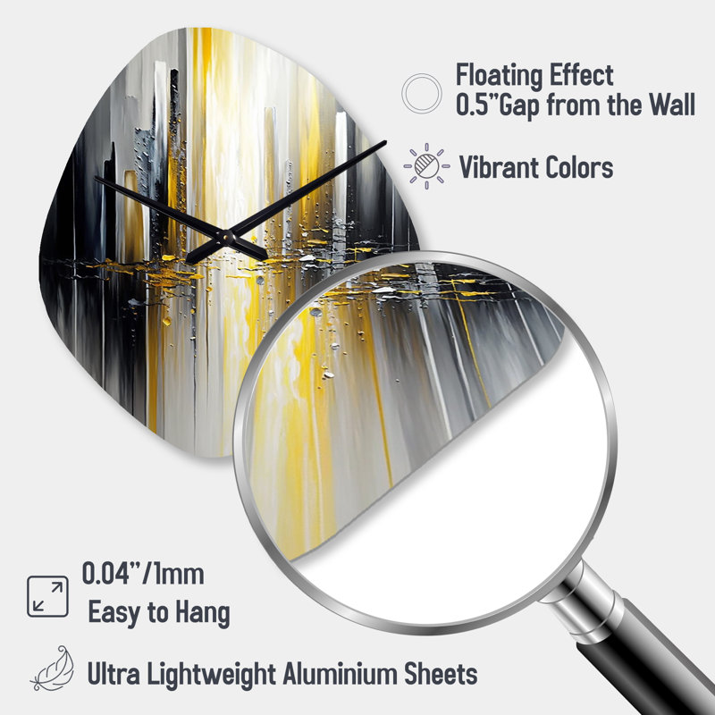Abstrait géométrique noir et jaune II - horloge murale géométrique en forme unique, horloge murale asymétrique moderne, Petit